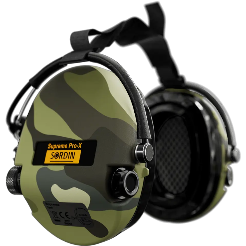 Sordin Supreme Pro-X Camo Active Shooting Earmuff with Neckband & Gel Cushions