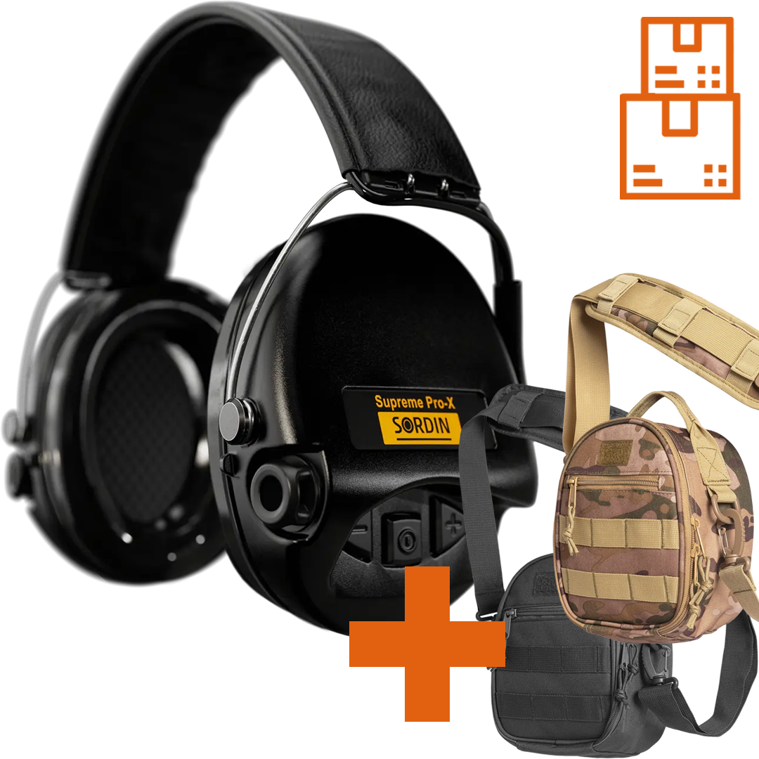 Sordin Supreme Pro-X Active Shooting Earmuff with Gel Cushions with ACE Schakal Bag