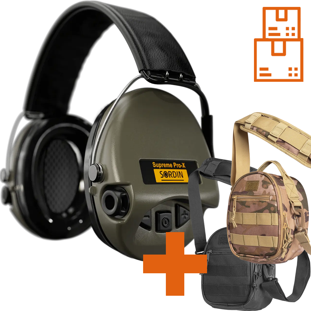 Sordin Supreme Pro-X Active Shooting Earmuff with Gel Cushions with ACE Schakal Bag