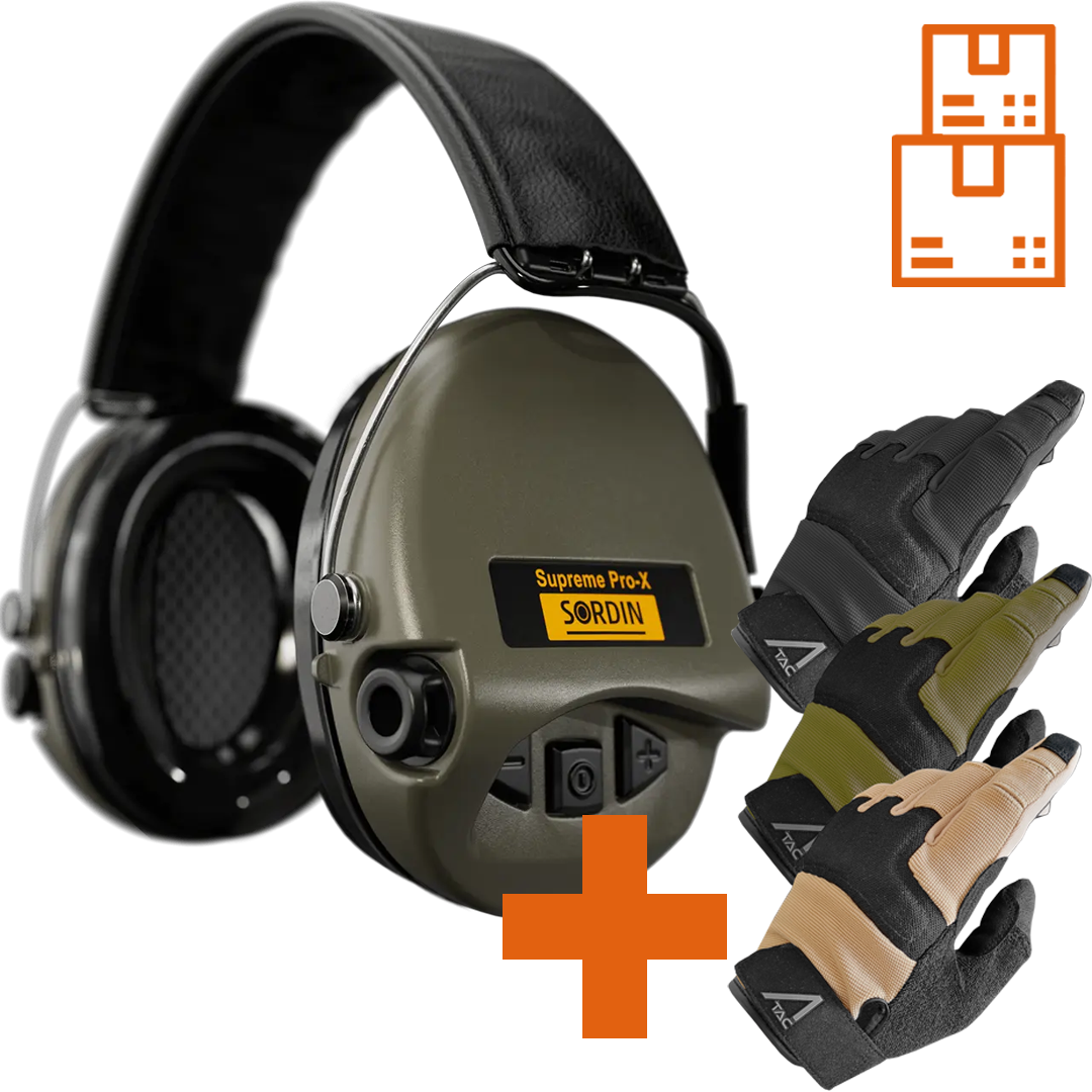 Sordin Supreme Pro-X Active Shooting Earmuff with Gel Cushions with ACE Schakal Gloves