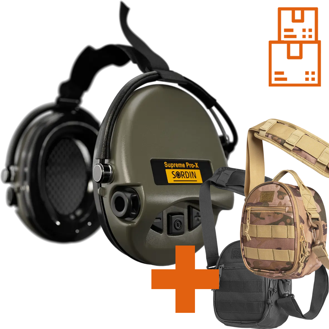 Sordin Supreme Pro-X Active Shooting Earmuff with Neckband & Gel Cushions with ACE Schakal Bag