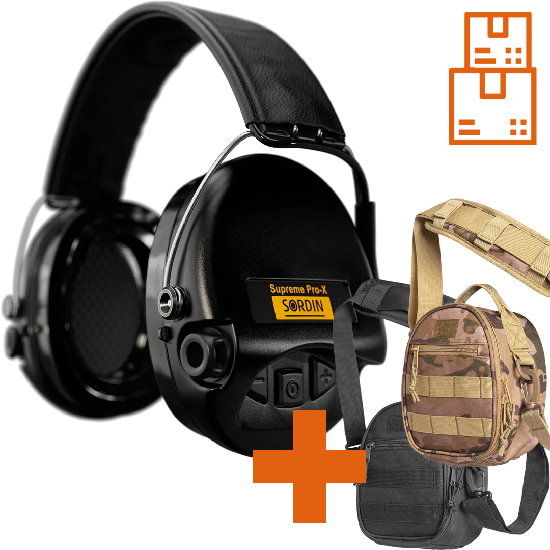 Sordin Supreme Pro-X LED Active Ear Defenders with LED Light & Gel Kits with ACE Schakal Bag