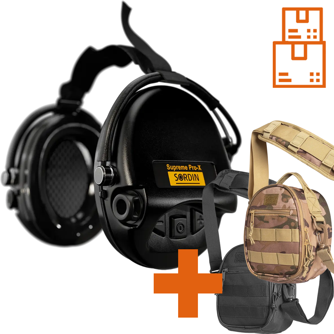 Sordin Supreme Pro-X Active Shooting Earmuff with Neckband & Gel Cushions with ACE Schakal Bag