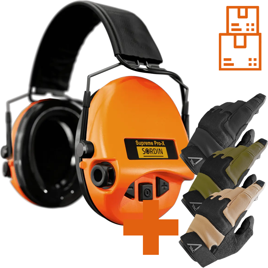 Sordin Supreme Pro-X Slim Active Shooting Earmuff, ARC Rail Adapter Compatible with ACE Schakal Gloves