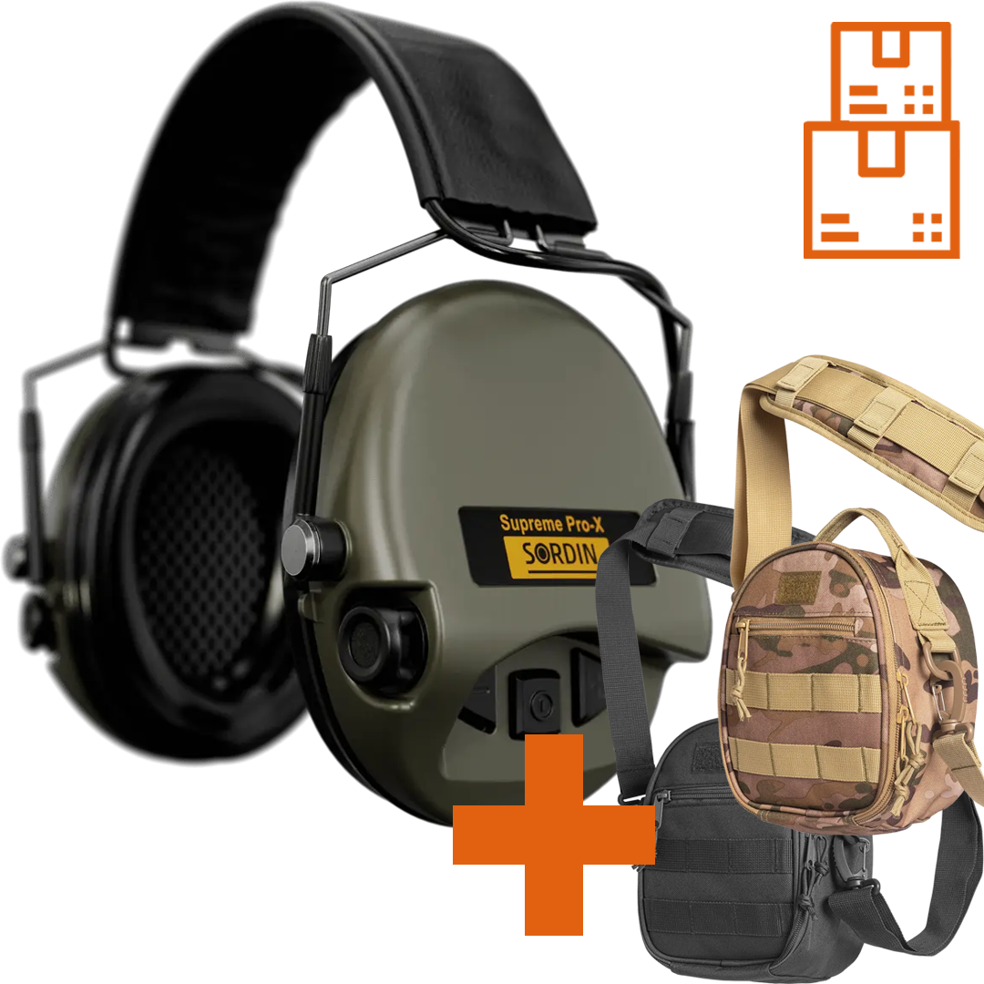 Sordin Supreme Pro-X Slim Active Shooting Earmuff, ARC Rail Adapter Compatible with ACE Schakal Bag