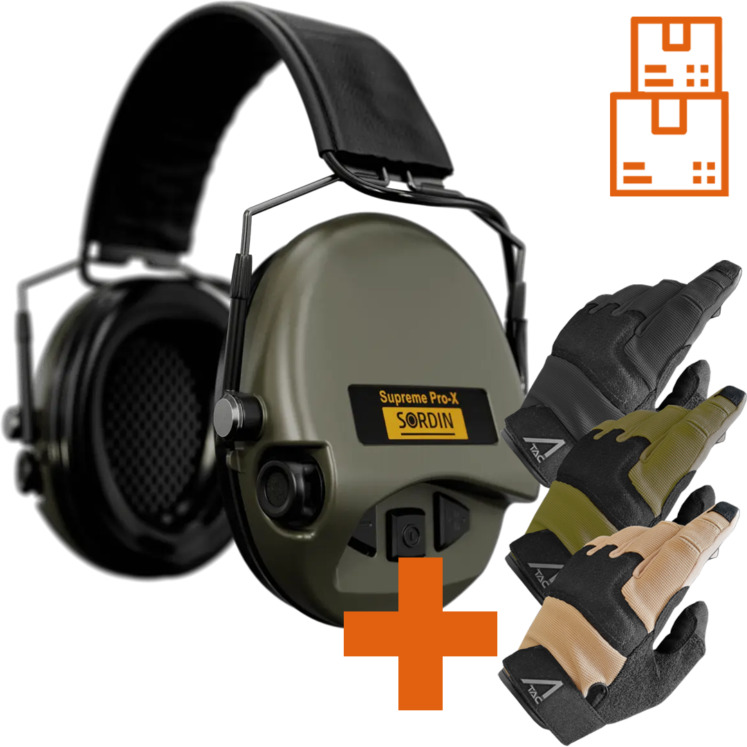 Sordin Supreme Pro-X Slim Active Shooting Earmuff, ARC Rail Adapter Compatible with ACE Schakal Gloves