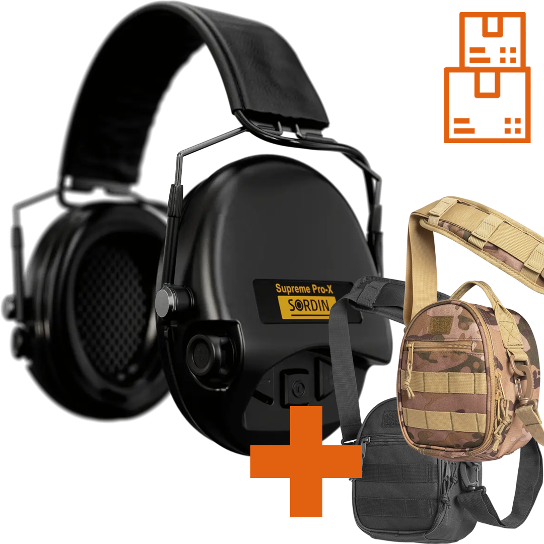 Sordin Supreme Pro-X Slim Active Shooting Earmuff, ARC Rail Adapter Compatible with ACE Schakal Bag