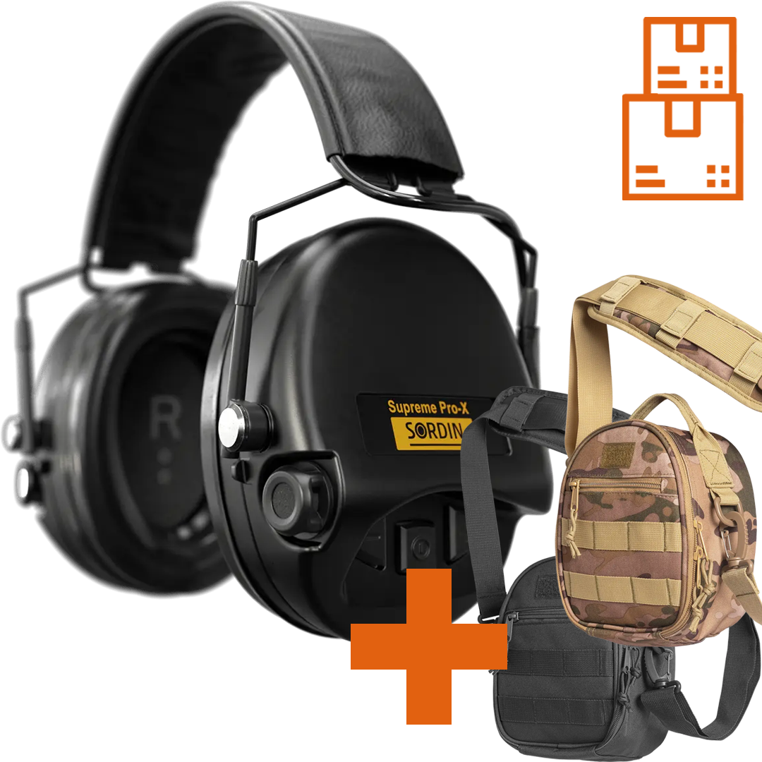 Sordin Supreme Pro-X SFA Active Shooting Earmuff with Flexible Attenuation with ACE Schakal Bag