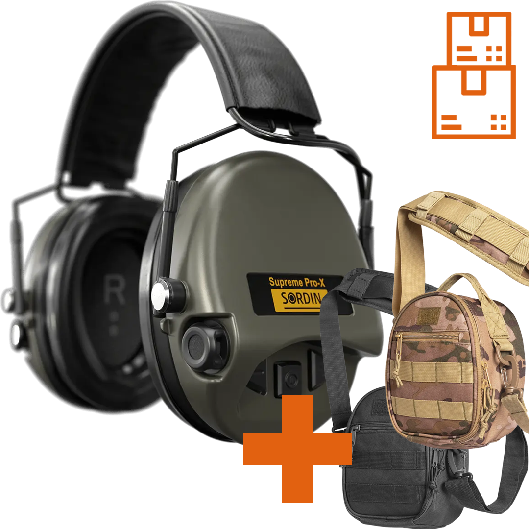 Sordin Supreme Pro-X SFA Active Shooting Earmuff with Flexible Attenuation with ACE Schakal Bag