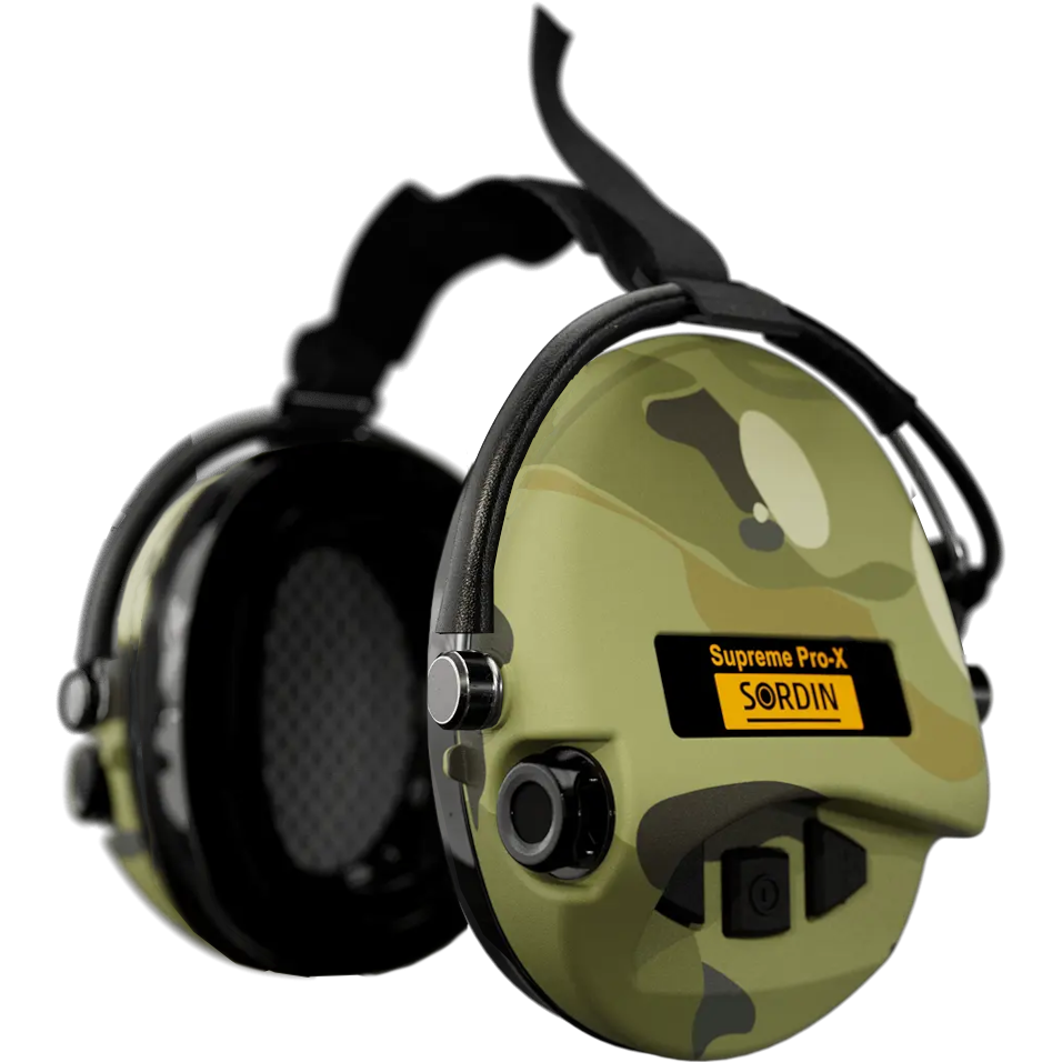 Sordin Supreme Pro-X Camo Active Shooting Earmuff with Neckband & Gel Cushions