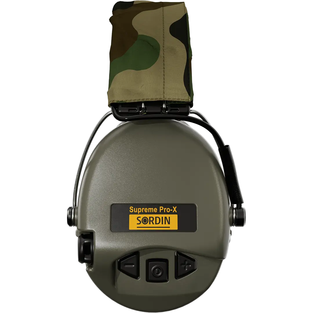 Sordin Supreme Pro-X Active Shooting Earmuff with Gel Cushions, Camo Headband