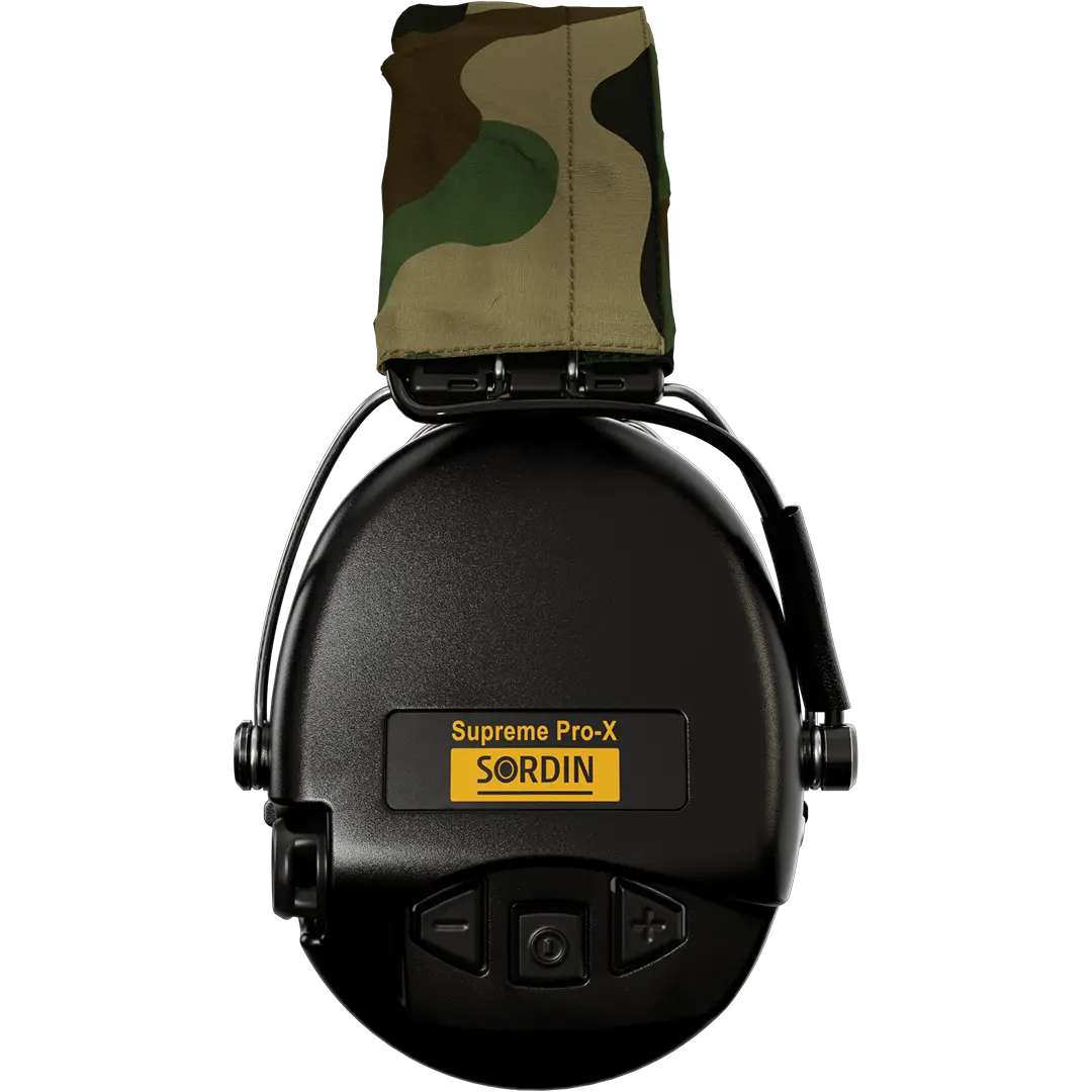 Sordin Supreme Pro-X Active Shooting Earmuff with Gel Cushions, Camo Headband