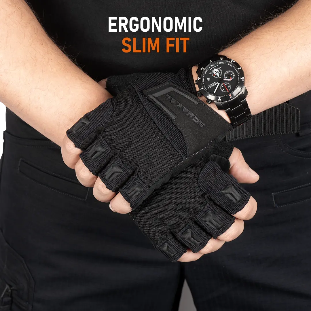 ACE Schakal Tactical Fingerless Gloves – With Padded Knuckles and High Grip Palms