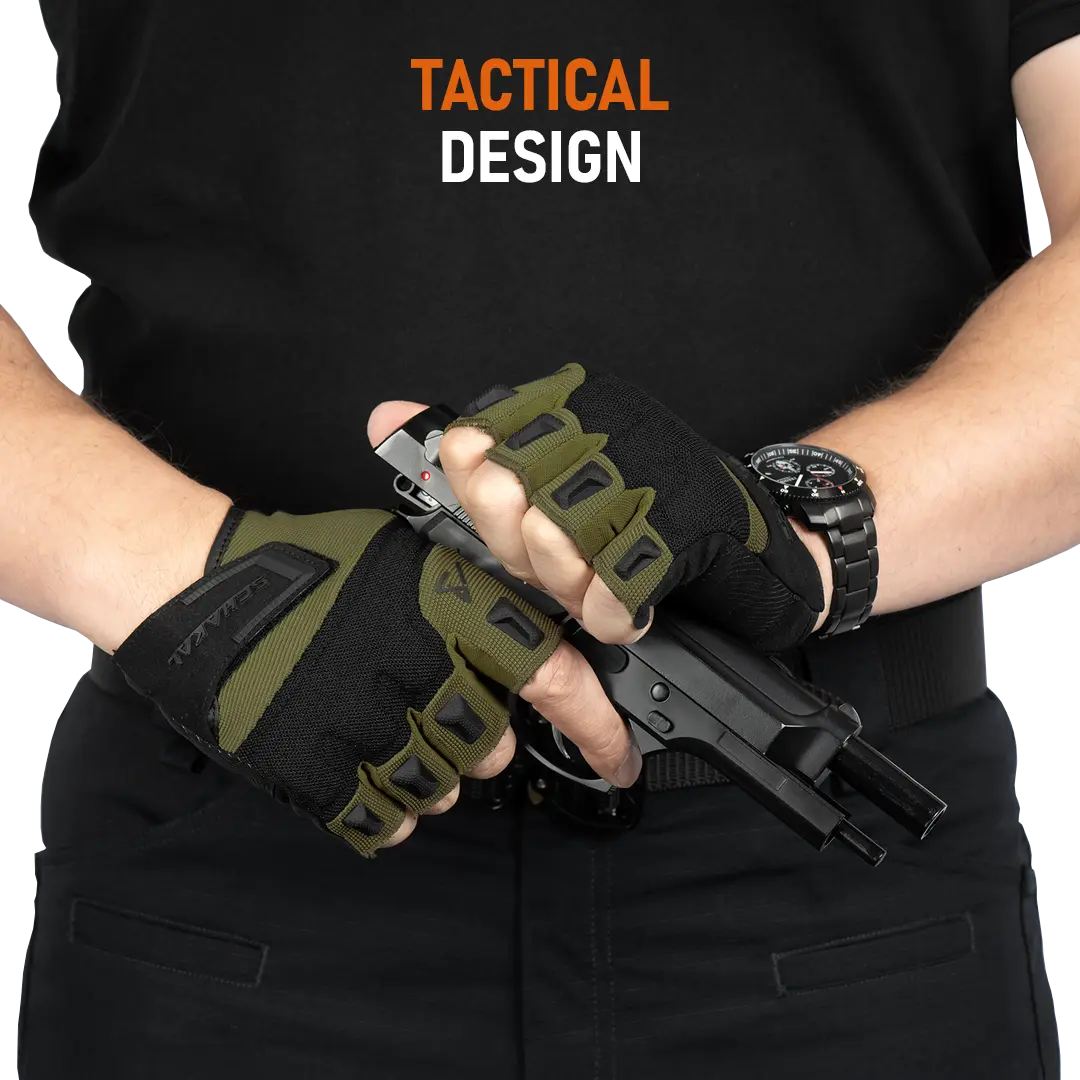 ACE Schakal Tactical Fingerless Gloves – With Padded Knuckles and High Grip Palms